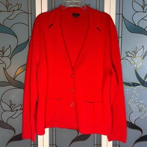 Talbots 100%Merino Wool Button Front Blazer Cardigan Sweater Red Women's XL
